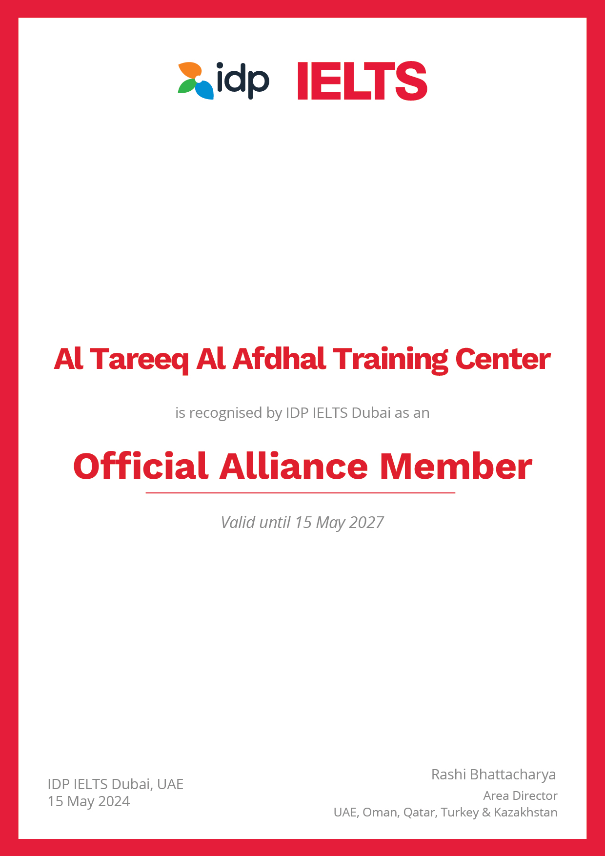 IDP Al Tareeq Certificate